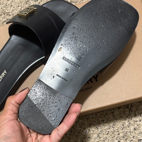 Burberry Black Slides with Gold Logo - Picture 8 of 16